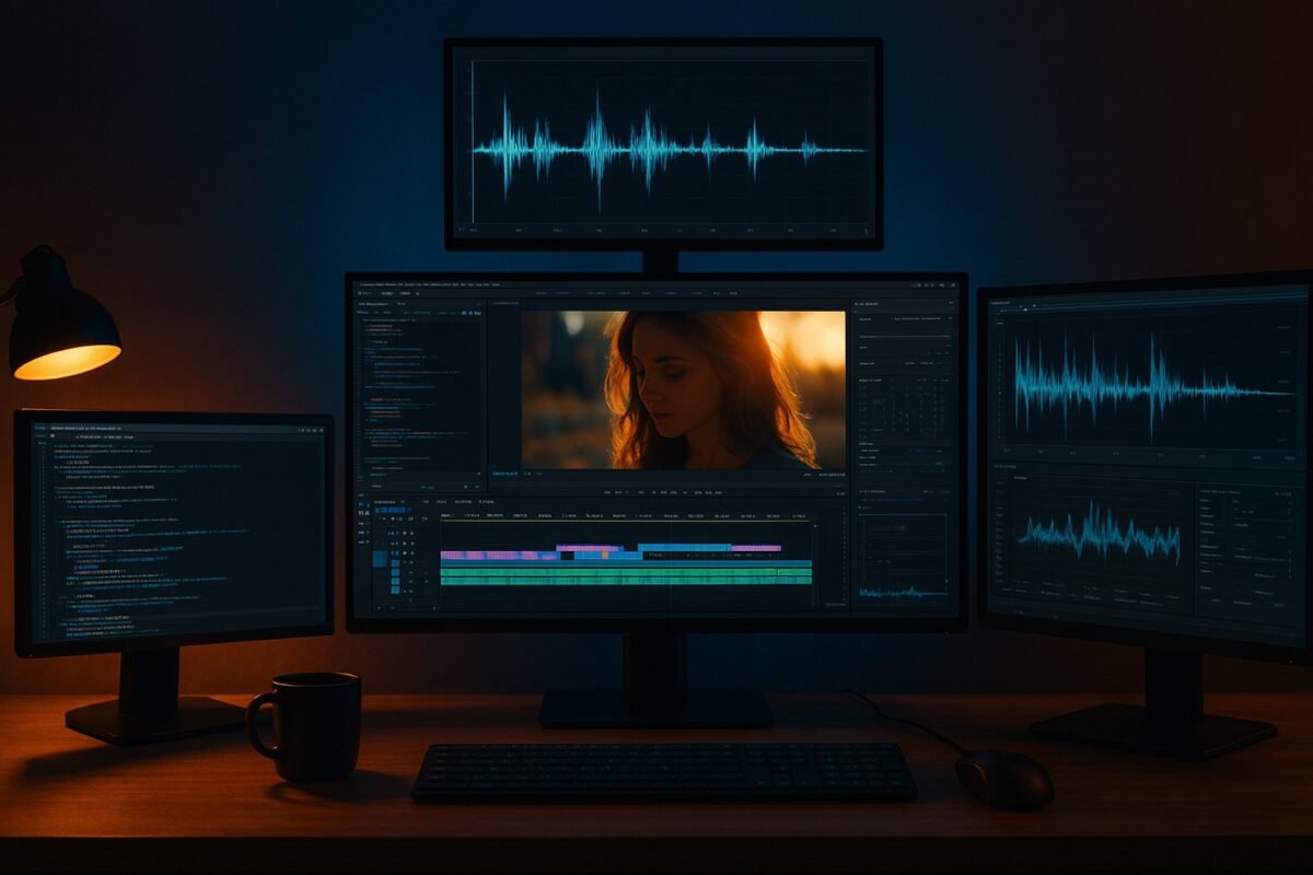 Best AI video editors 2026 - Free online tools tested by web developer, dark futuristic editing workspace