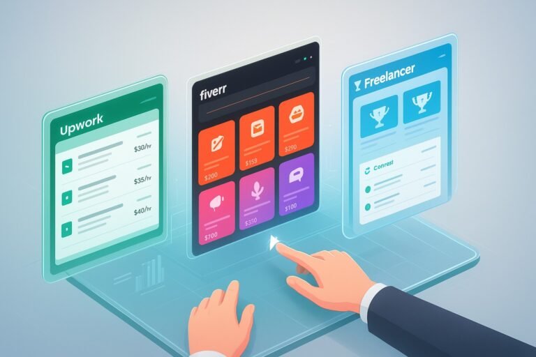 Freelance job platforms comparison infographic Upwork Fiverr Freelancer