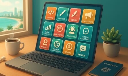 Remote freelance jobs digital nomad working at beach café
